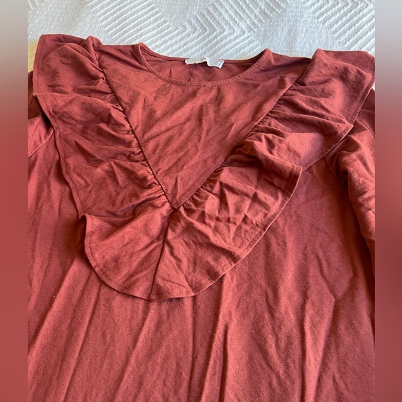 Mango - Ruffled Drop Waist - Rust Red / Maroon Dress - Picture 3 of 10